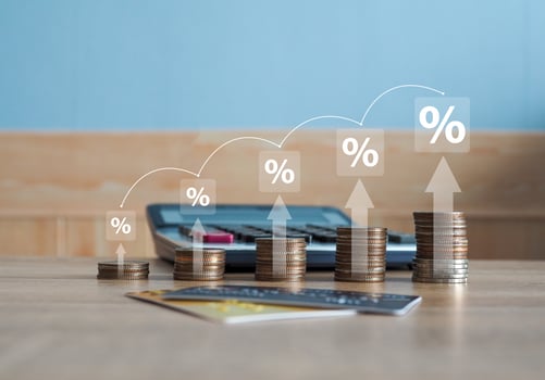 interest rate hike inflation less income Percentage with interest increasing arrow photo