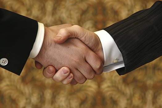 Two businessmen shaking hands in agreement photo