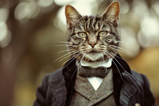 Distinguished gentleman cat wearing elegant suit and bow tie photo