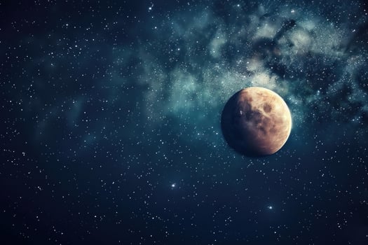 Full moon shining on starry night sky background photo