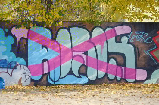 Colorful background of graffiti painting artwork with bright aerosol outlines on wall. Old school street art piece made with aerosol spray paint cans. Contemporary youth culture photo