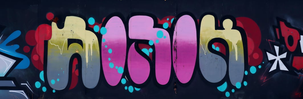 Colorful background of graffiti painting artwork with bright aerosol outlines on wall. Old school street art piece made with aerosol spray paint cans. Contemporary youth culture photo