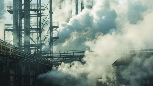 Industrial Facility Enveloped in Thick Clouds of Smoke photo
