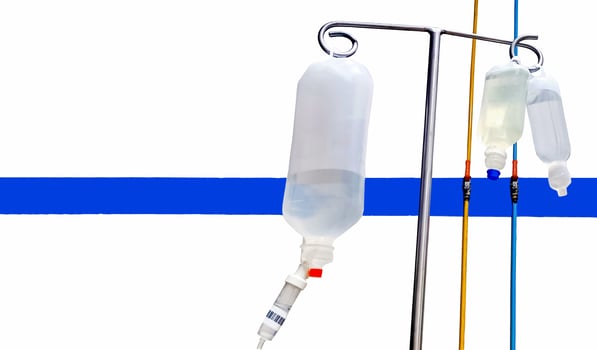 saline bag in emergency room at hospital photo