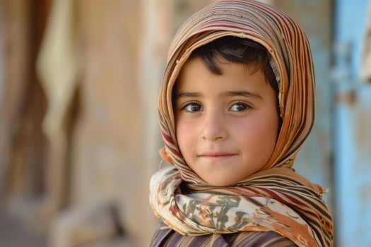 Serene child with traditional scarf photo