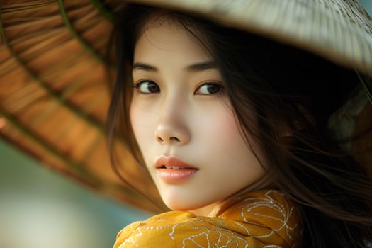 Radiant Beauty Vietnamese girl model face. Generate Ai photo