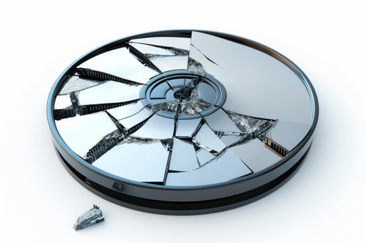 Shattered compact disc on white background photo