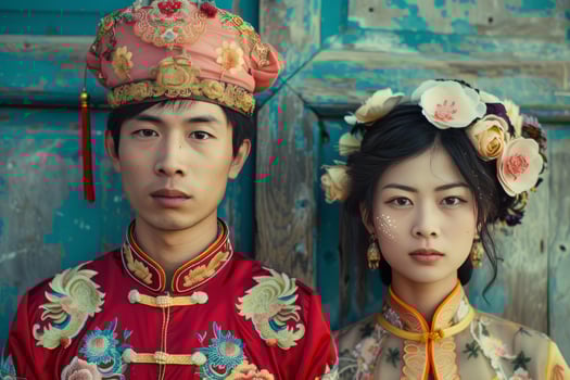 Traditional chinese couple in wedding attire photo