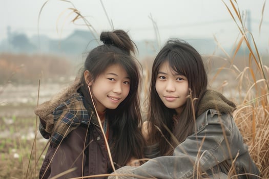 Young friends enjoying autumn nature photo