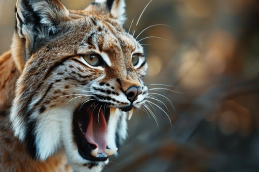 Intense lynx portrait with open mouth photo