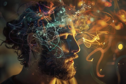 Abstract thoughts conceptual portrait of a man photo