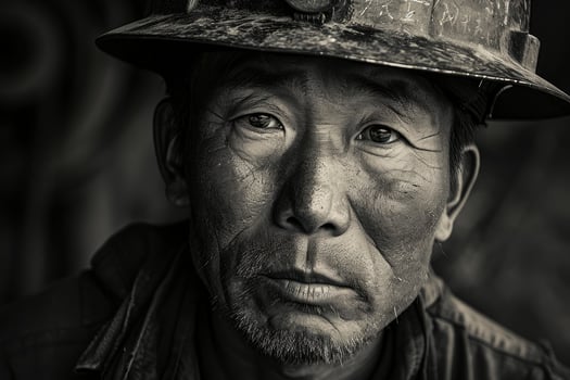 Tireless Asian miner face worker. Generate Ai photo