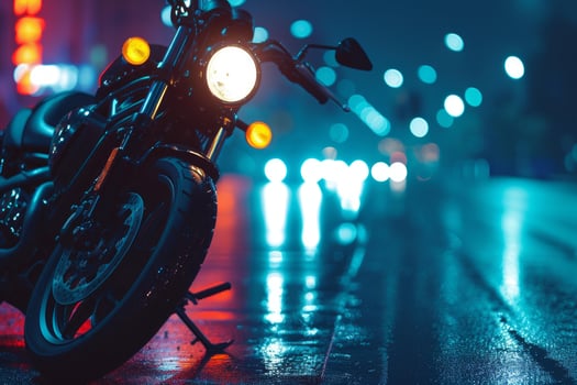 Gritty Biker motorcycle night street. Generate Ai photo