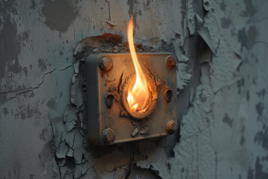 Flaming light switch on weathered wall photo
