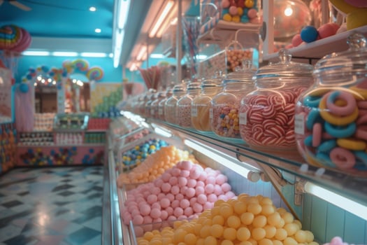 Colorful candy shop interior with sweet treats on display photo
