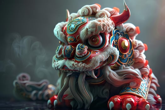Vibrant chinese lion dance mask illustration photo
