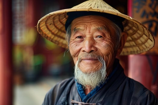 Elderly asian man with traditional hat photo