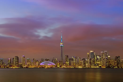 Cityscape of Toronto downtown at twilight in Ontario, Canada photo