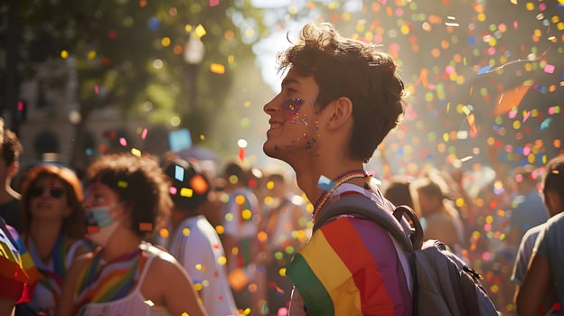 Pride celebration with confetti, joyous photo