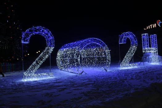 Neon Street Figures Christmas holiday atmosphere. Numbers 202 New Year photo