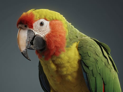Close-Up of a Colorful Parrot with Green, Yellow, and Red Plumage photo