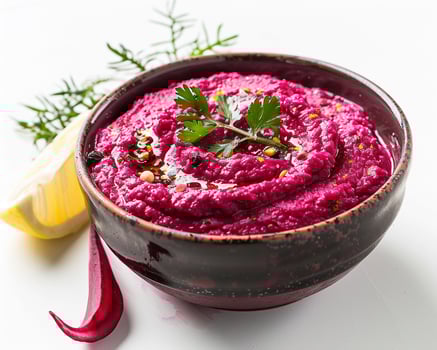 a bowl of beetus with a lemon and parsley photo