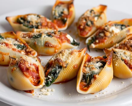 a plate of stuffed shells with cheese and spinach photo