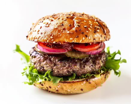 a hamburger with lettuce and tomatoes on a white background photo