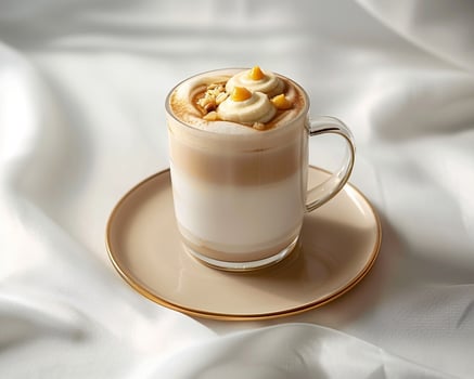 a white coffee drink with whipped cream and marshmallows photo