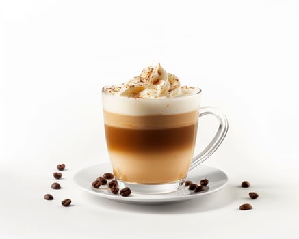 a coffee drink with whipped cream and coffee beans photo