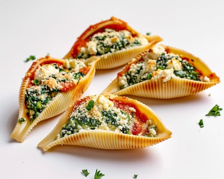 four stuffed shells with cheese and spinach photo