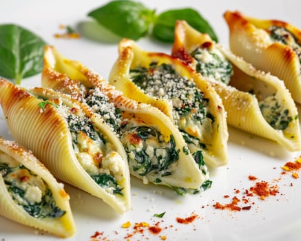 spinach stuffed shells with cheese and basil photo