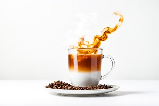 Steaming Cup of Coffee with Coffee Beans photo