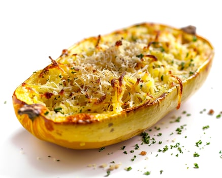 a stuffed squash with cheese and herbs on top photo