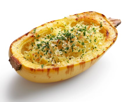 a close up of a stuffed squash on a white surface photo