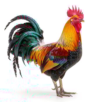 a colorful rooster standing on a white background photo