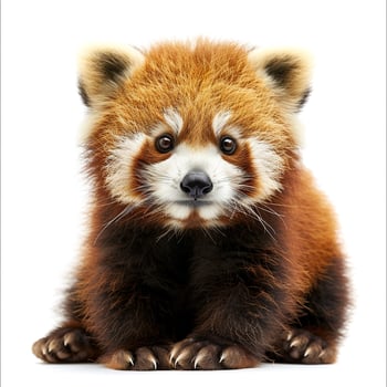 a red panda is sitting in front of a white background photo