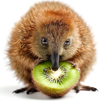 a kiwi bird eating a kiwi fruit photo