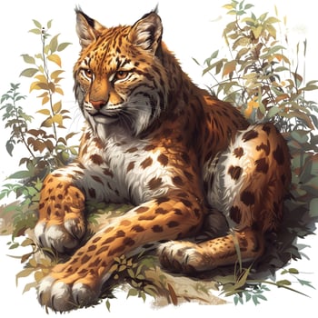 a painting of a lynx sitting in the grass photo