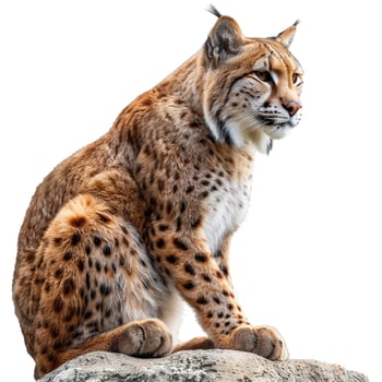 a lynx is sitting on a rock photo