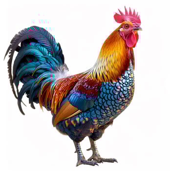 a colorful rooster standing on a white background photo