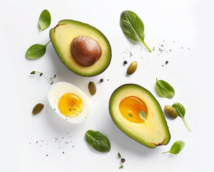 avocado and egg on white background photo