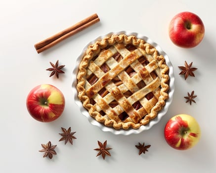 Apple Pie with Cinnamon and Star Anise on White Background photo
