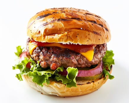 Hamburger with Cheese, Lettuce, and Tomato photo