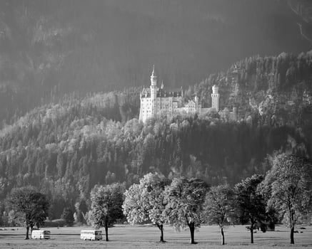 German architecture, buildings in Germany background. Houses, castles and sculptures black and white photo background