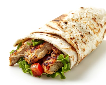 a chicken wrap with lettuce and tomatoes photo