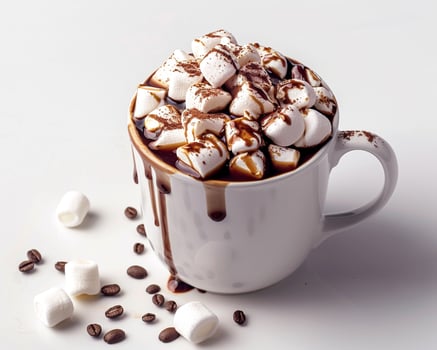 hot chocolate with marshmallows and chocolate drizzle photo