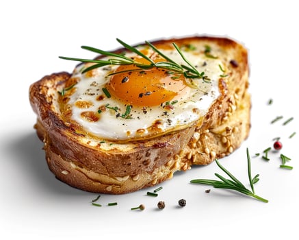an egg on toast with herbs and spices photo