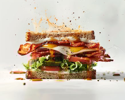 a sandwich with bacon, lettuce, tomato and egg photo