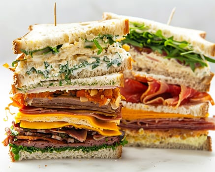 a stack of sandwiches on a white surface photo